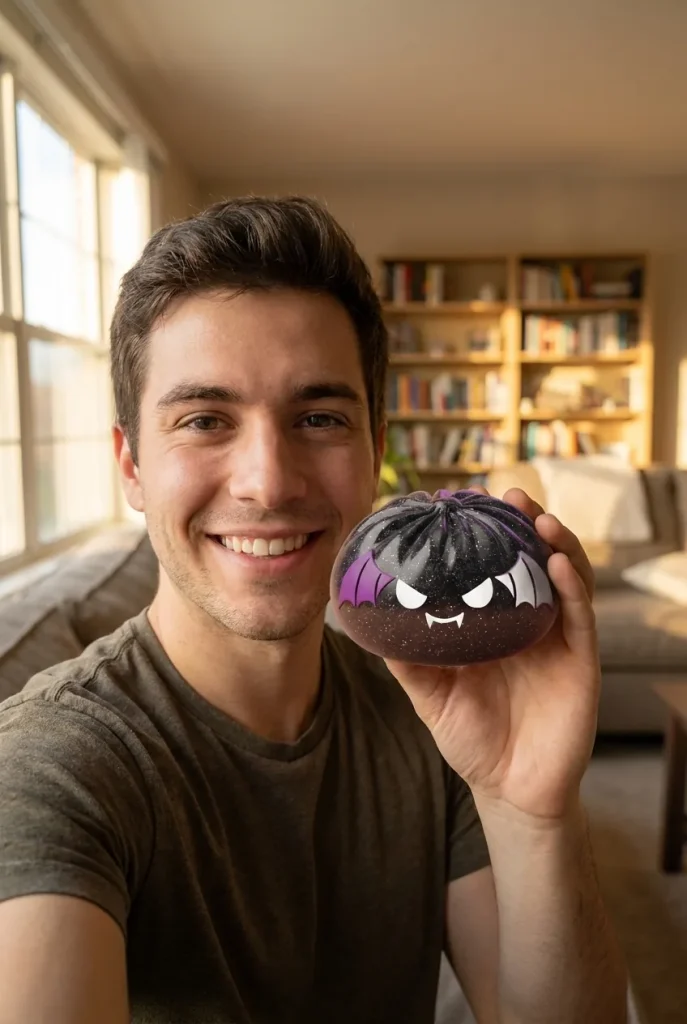 Squishy Dumpling Bat Halloween Glitter Zwart in het dagelijks leven