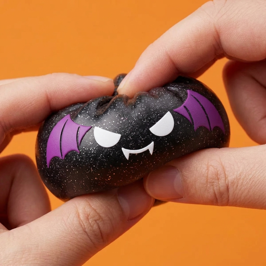 Squishy Dumpling Bat Halloween Glitter Zwart — slow-rise effect, het schuim vert langzaam terug