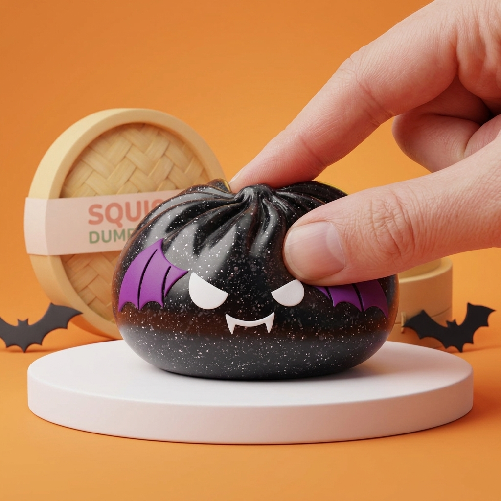Squishy Dumpling Bat Halloween Glitter Zwart tijdens het knijpen, zacht materiaal