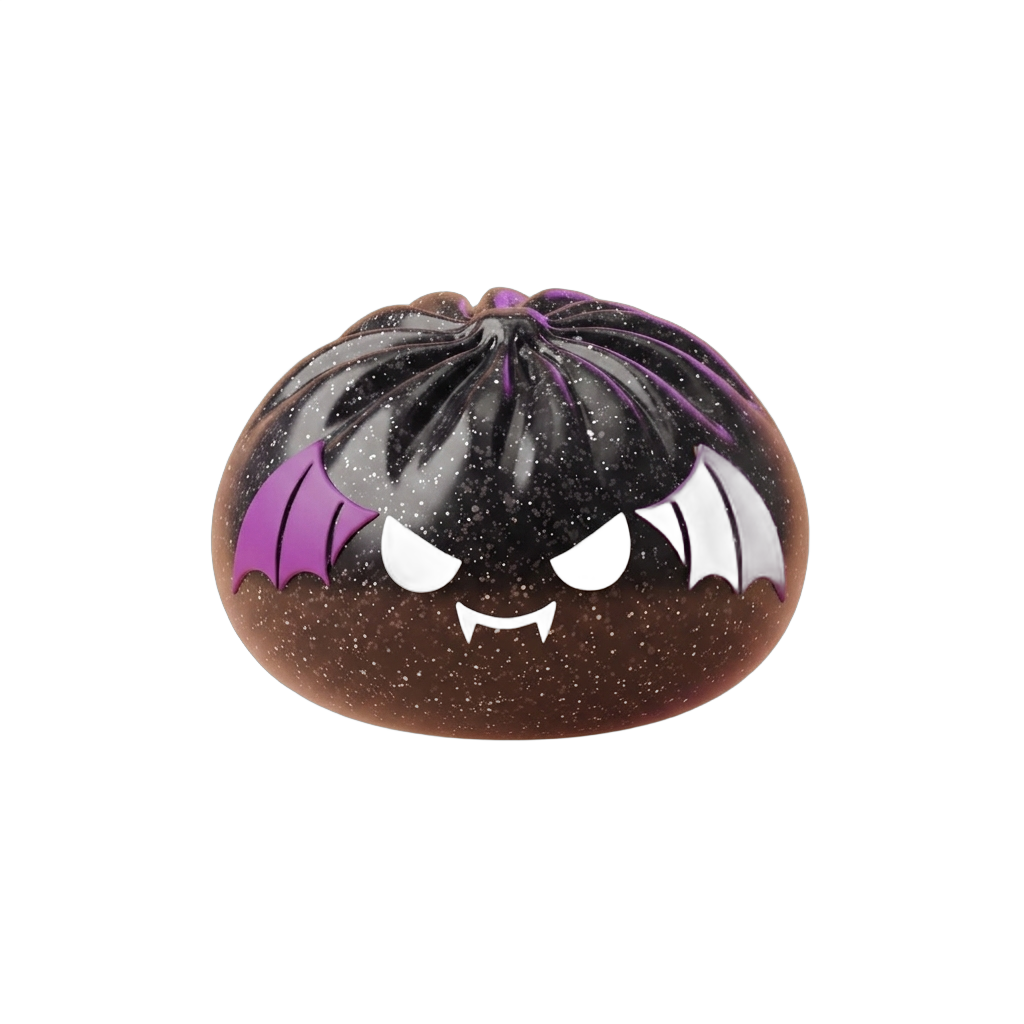 Squishy Dumpling Bat Halloween Glitter Zwart tijdens het knijpen, zacht materiaal