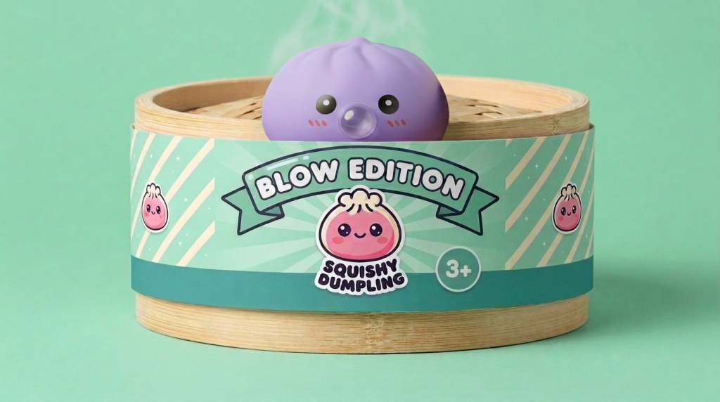 Big Dumpling Squishy Oceaanblauw in het bamboe stoommandje