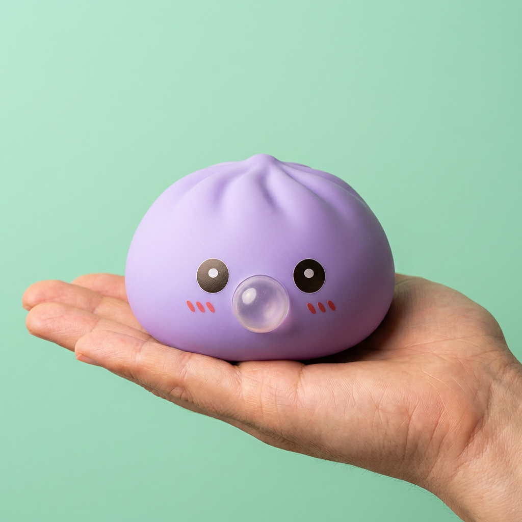 Big Dumpling Squishy Oceaanblauw in de hand gehouden, echte grootte