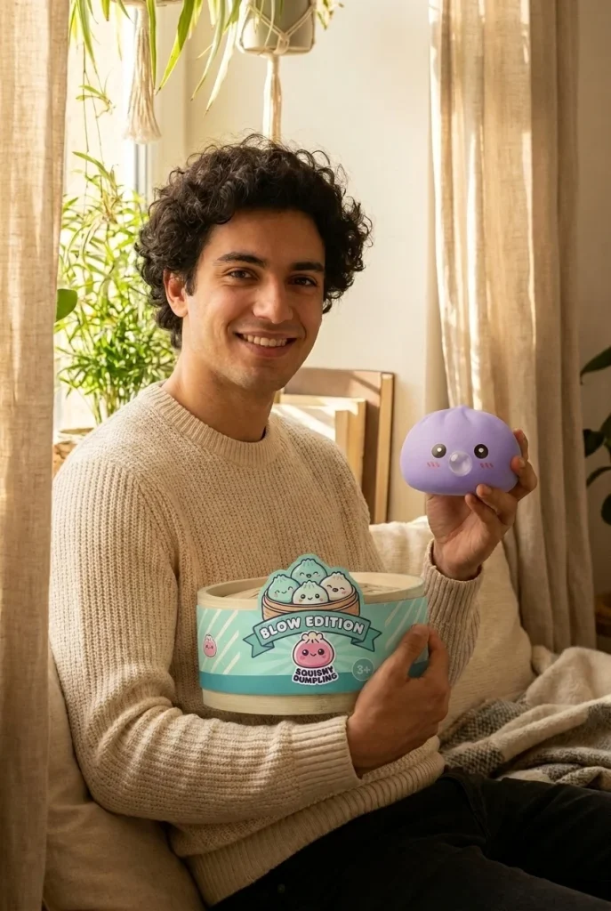 Big Dumpling Squishy Oceaanblauw met zijn doos