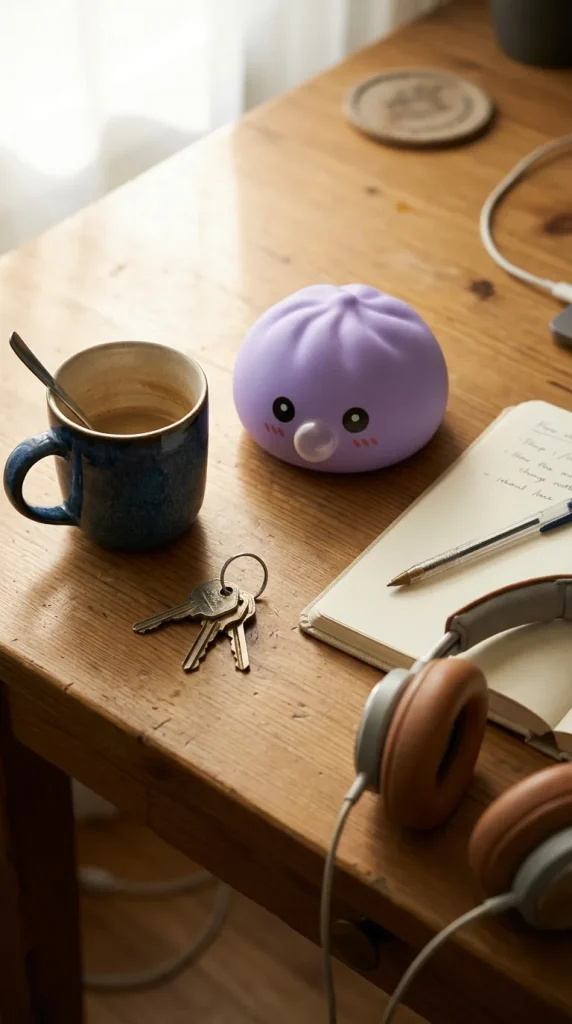 Big Dumpling Squishy Oceaanblauw op het bureau