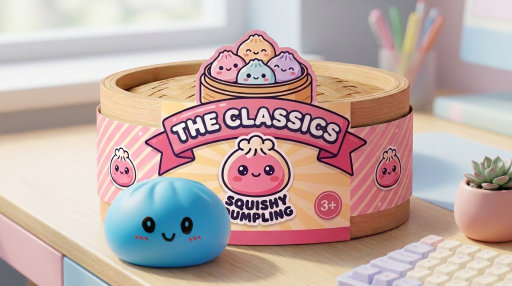 Dumpling Squishy Blauw Oceaan in zijn kawaii omgeving