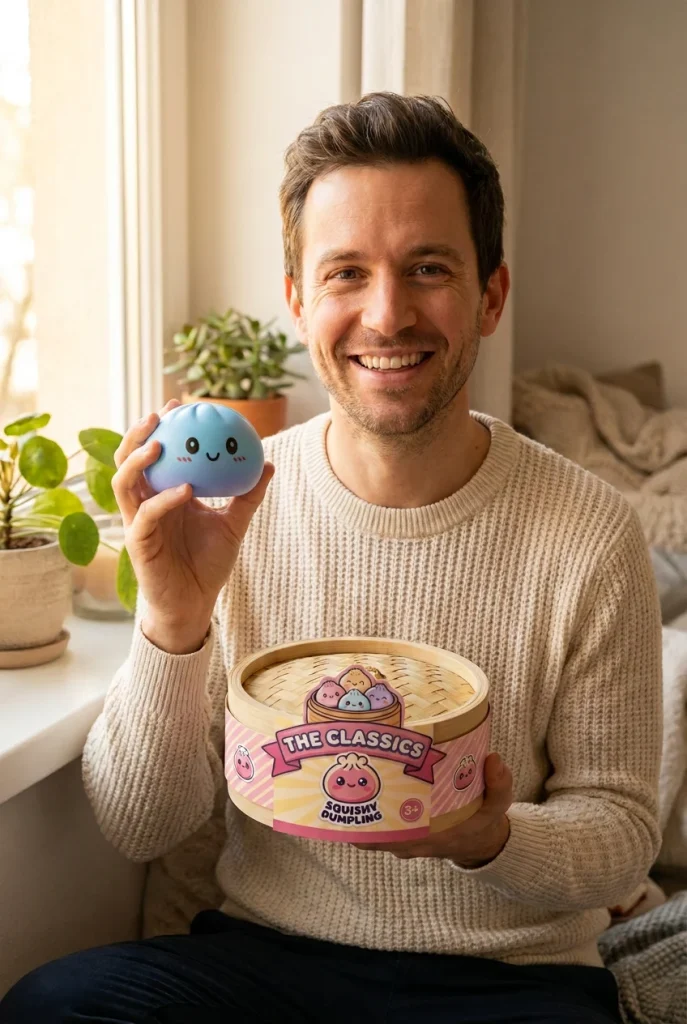 Dumpling Squishy Blauw Oceaan met zijn doos