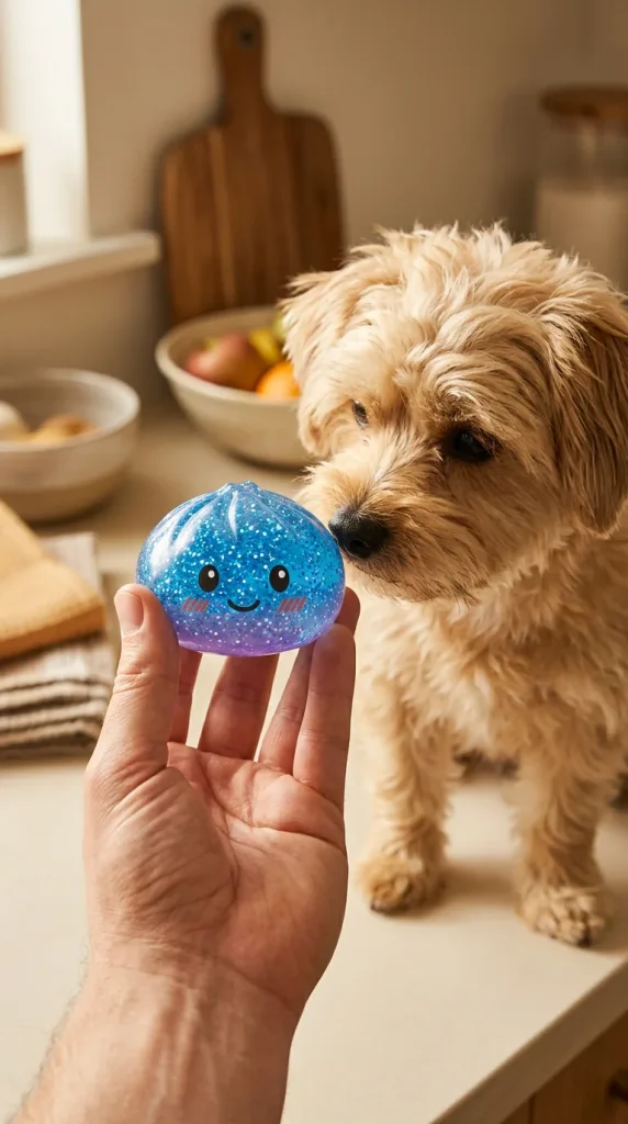 Glitter Dumpling Squishy Kalmerend Blauw met een knuffel