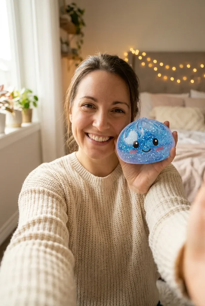 Glitter Dumpling Squishy Kalmerend Blauw in het dagelijks leven