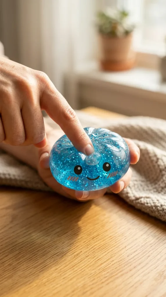 Glitter Dumpling Squishy Kalmerend Blauw tijdens het knijpen