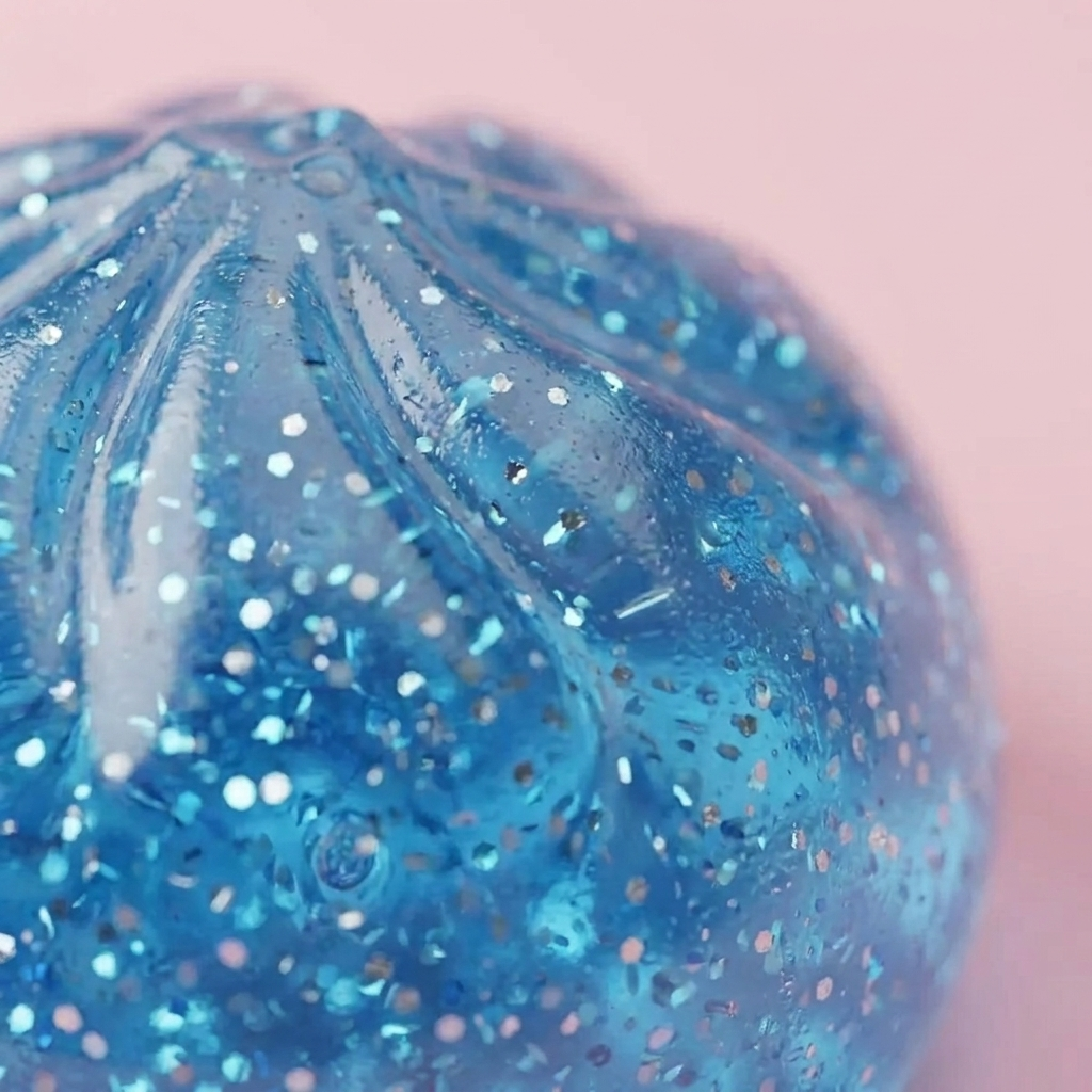 Glitter Dumpling Squishy Kalmerend Blauw — macro-close-up van de textuur
