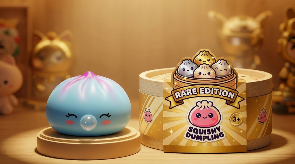 Dumpling Squishy Frost Blue Rare Blow IJsblauw in zijn kawaii omgeving
