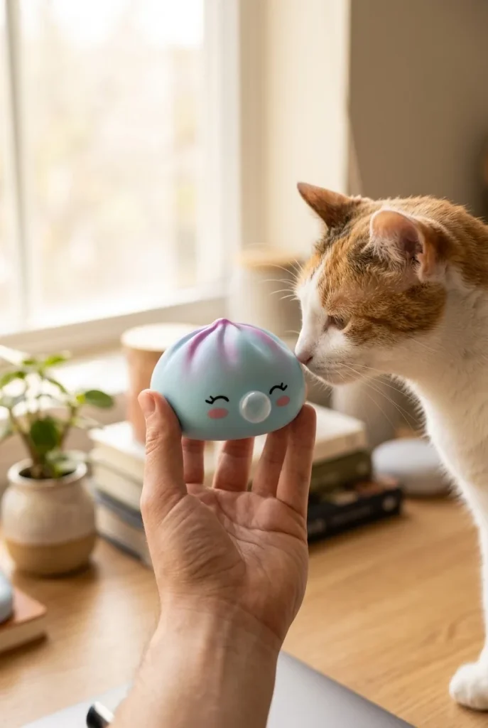 Dumpling Squishy Frost Blue Rare Blow IJsblauw met een knuffel
