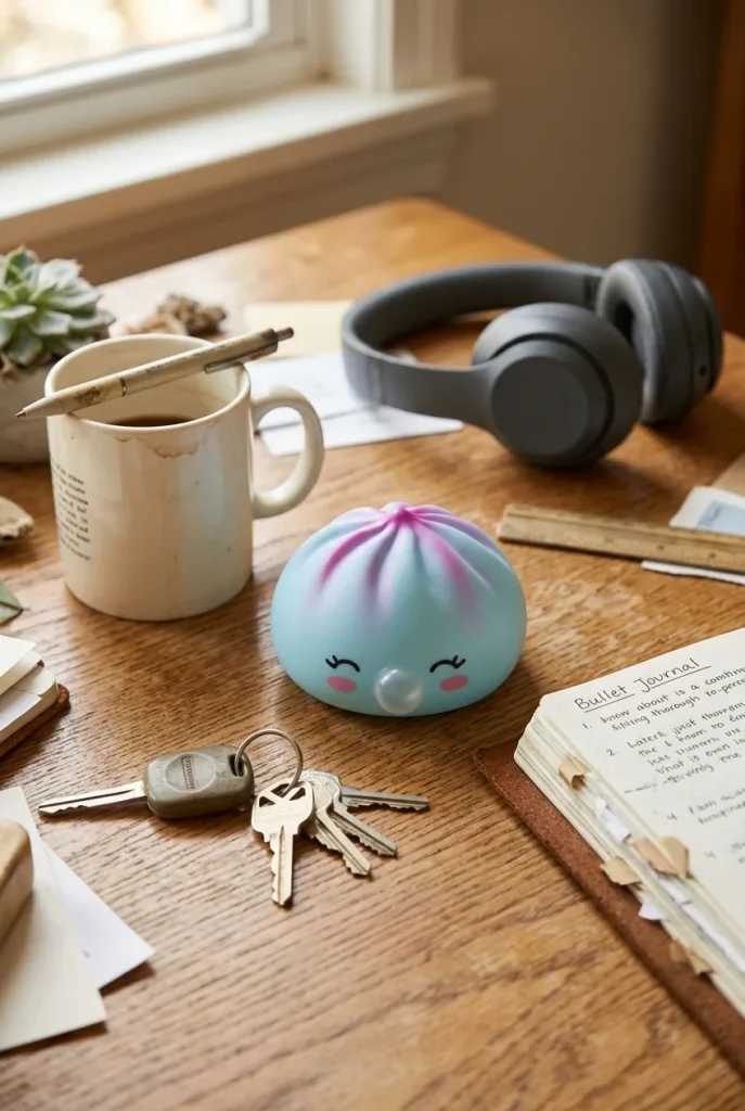 Dumpling Squishy Frost Blue Rare Blow IJsblauw op het bureau