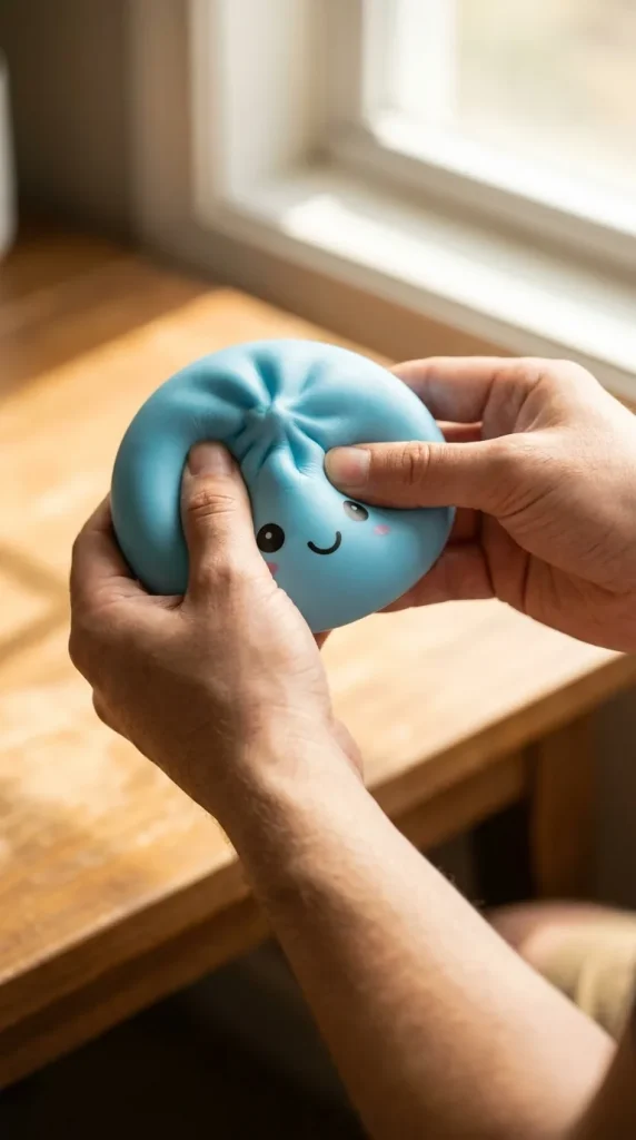 Dumpling Squishy Nachtlampje Blauw Aurora tijdens het knijpen