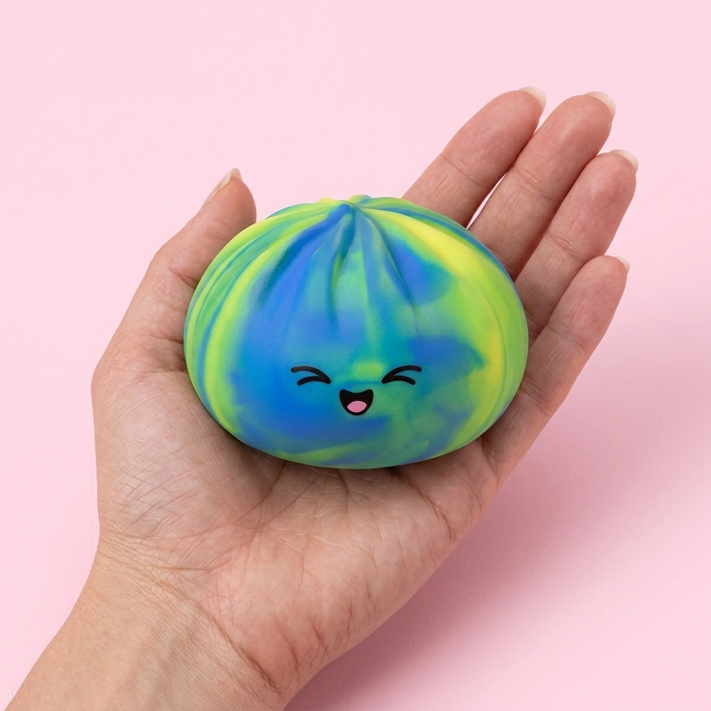 Rainbow Dumpling Squishy Mystery – Verrassing in Kleur in de hand gehouden, echte grootte