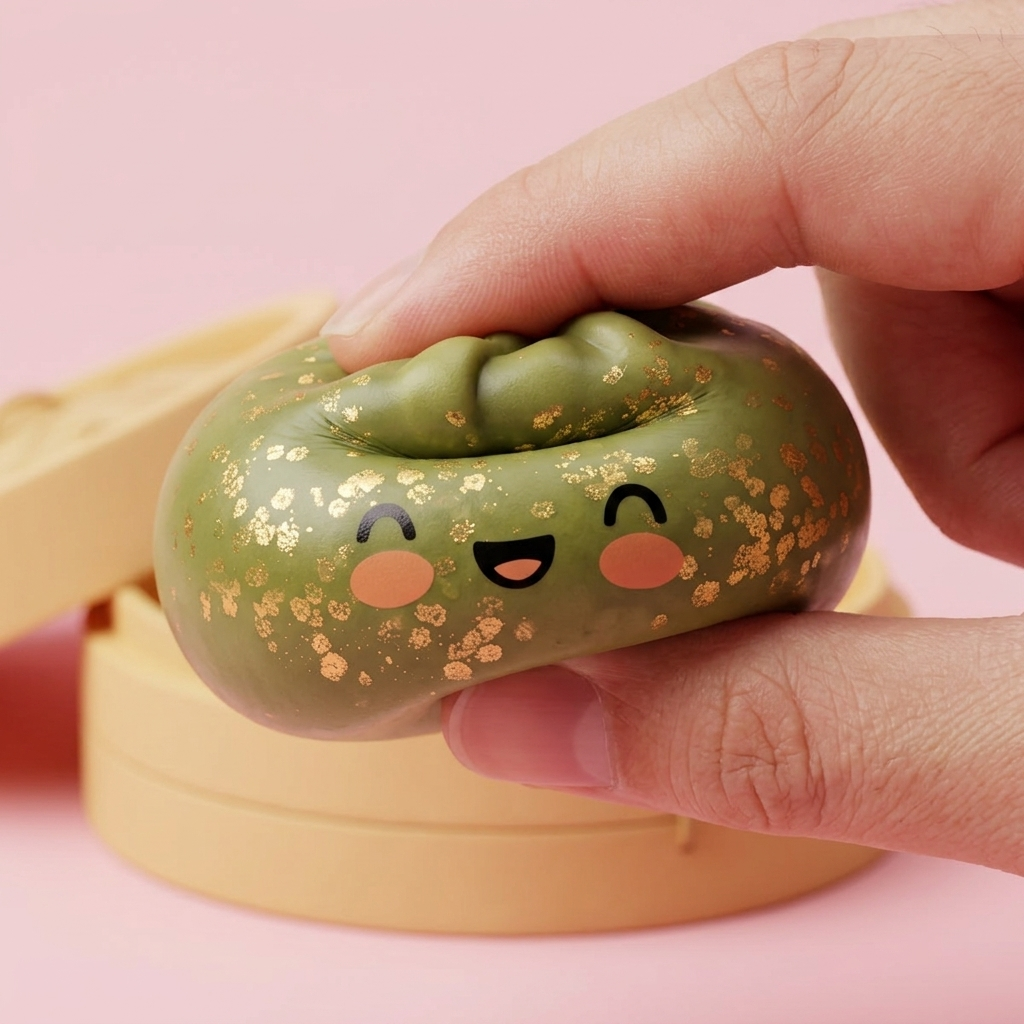 Dumpling Squishy Glitter Smaragdgroen — slow-rise effect, het schuim vert langzaam terug