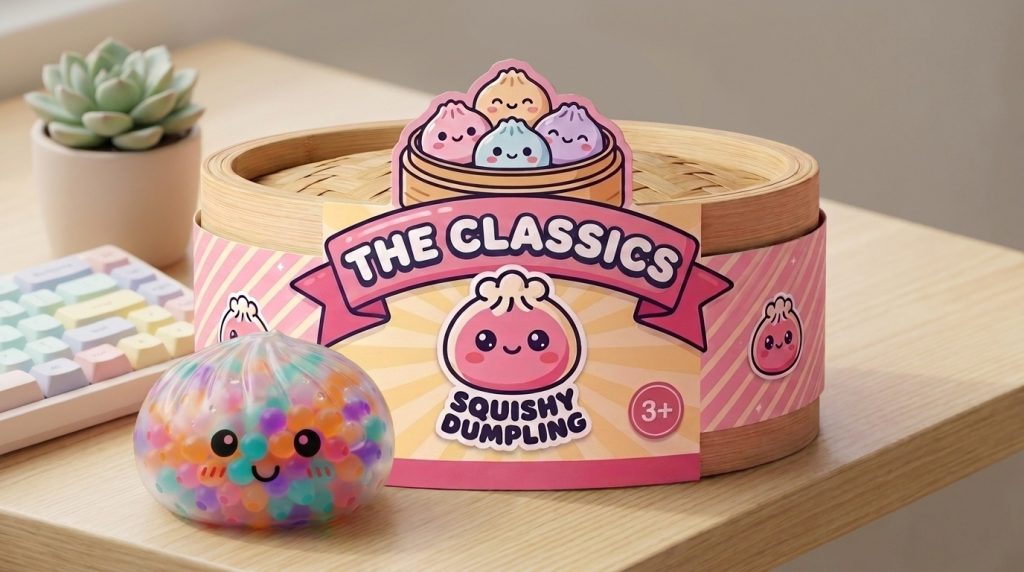 Squishy Dumpling Multicolor Zachte Bubbels in zijn kawaii omgeving