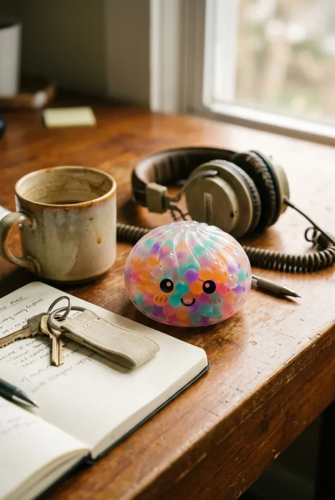 Squishy Dumpling Multicolor Zachte Bubbels op het bureau