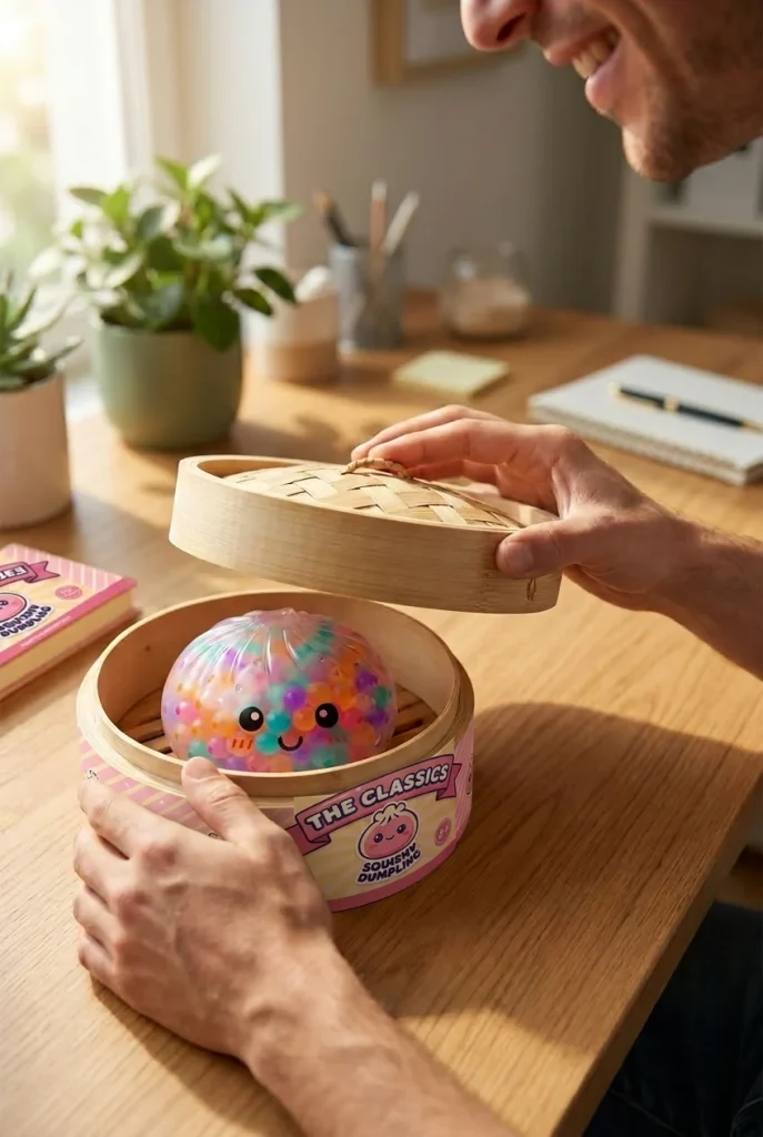 Squishy Dumpling Multicolor Zachte Bubbels tijdens het uitpakken