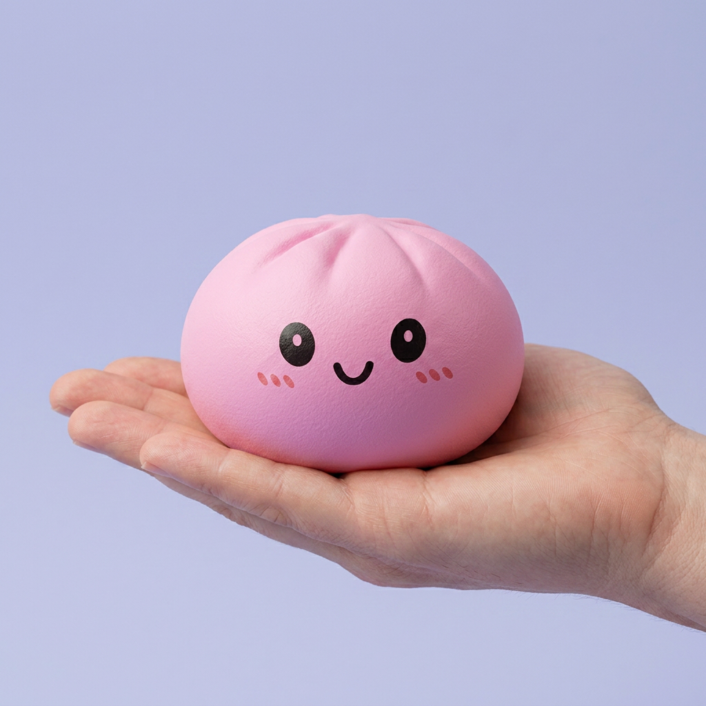 Squishy Dumpling Mystery Box – Verrassingspakket in de hand gehouden, echte grootte