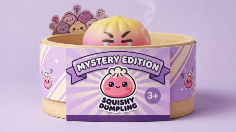 Dumpling Squishy Mystery Bun Verrassing in het bamboe stoommandje