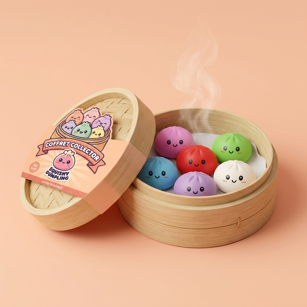 Dumpling Squishy Collection – Set van 6 Kleuren in het bamboe stoommandje