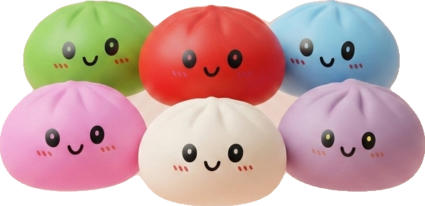Dumpling Squishy Collection – Set van 6 Kleuren tijdens het knijpen, zacht materiaal