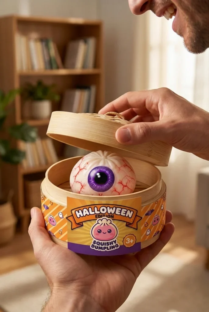 Dumpling Squishy Eye Halloween Griezelig tijdens het uitpakken