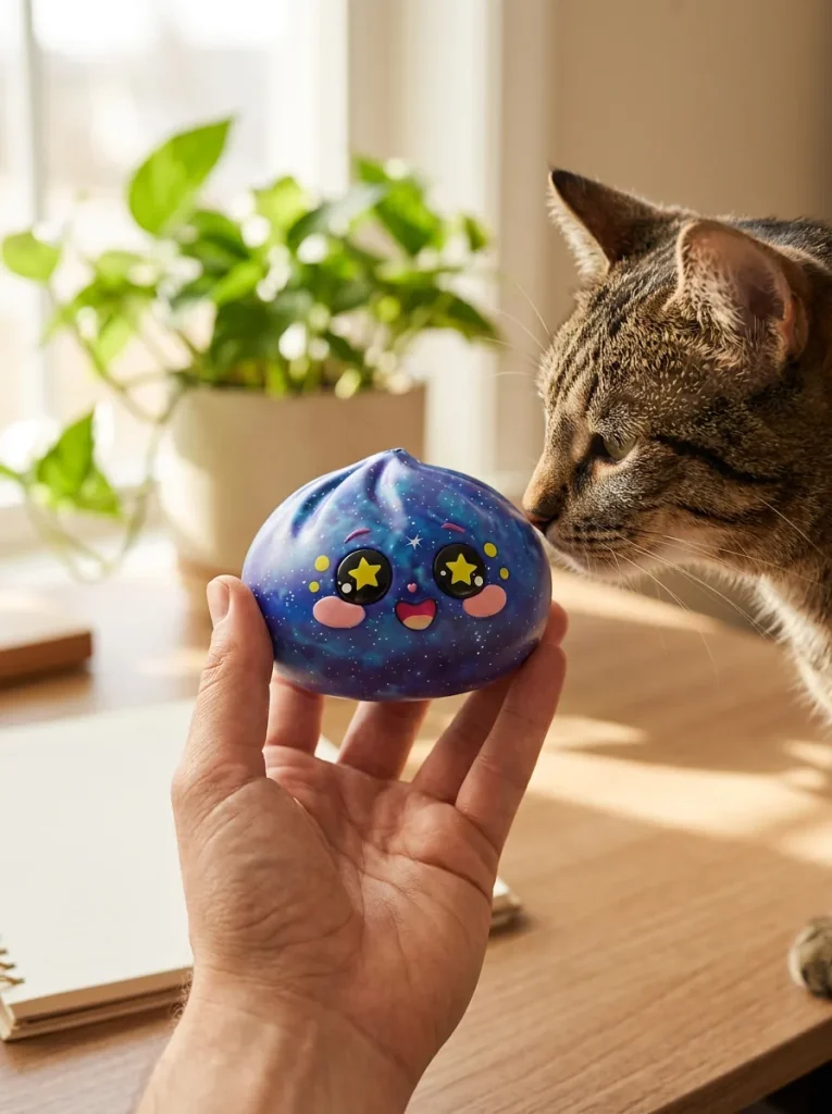 Galaxy Dumpling Squishy Kosmische Glitter met een knuffel
