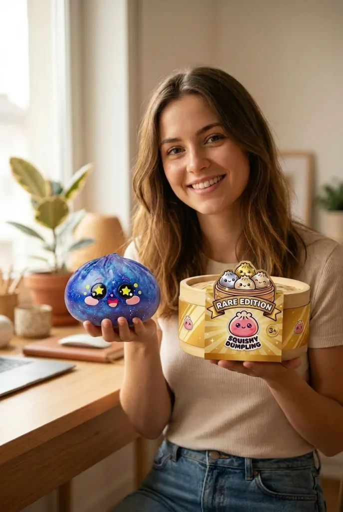 Galaxy Dumpling Squishy Kosmische Glitter met zijn doos