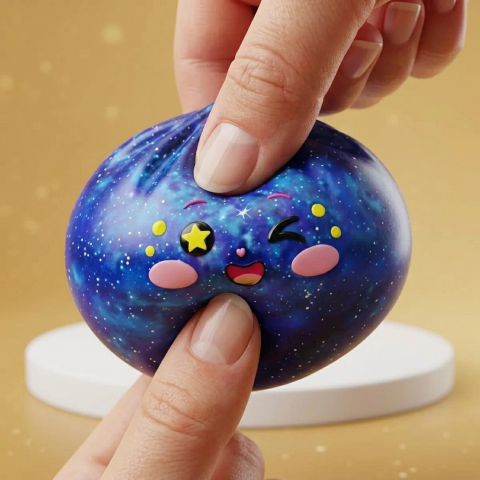 Galaxy Dumpling Squishy Kosmische Glitter — slow-rise effect, het schuim vert langzaam terug