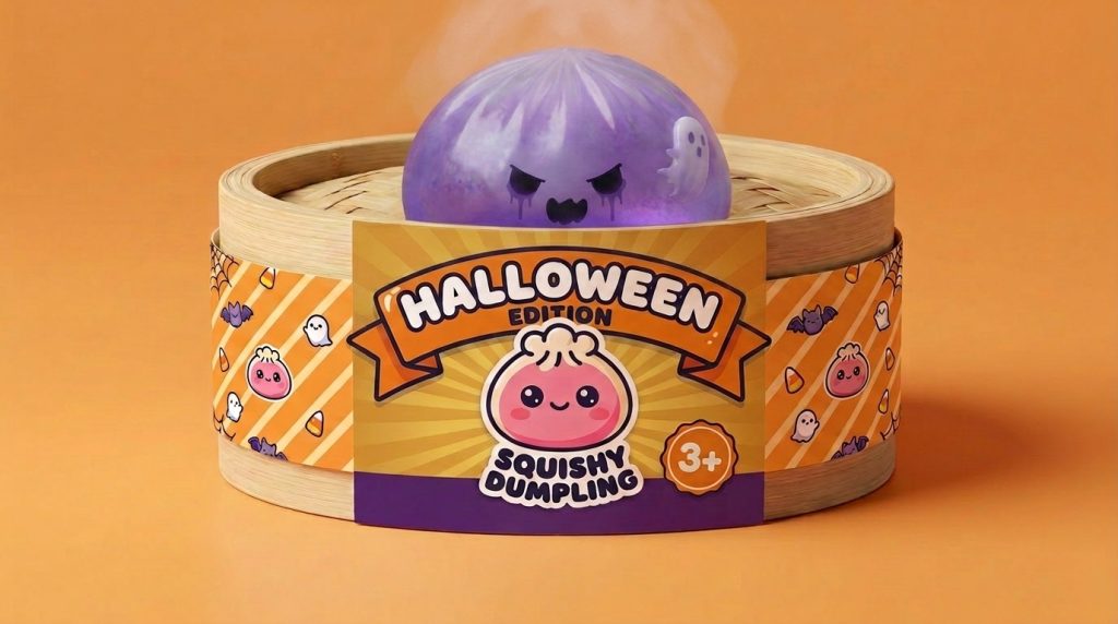 Ghost Dumpling Squishy Boo in het bamboe stoommandje