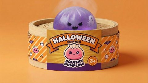 Ghost Dumpling Squishy Boo in het bamboe stoommandje