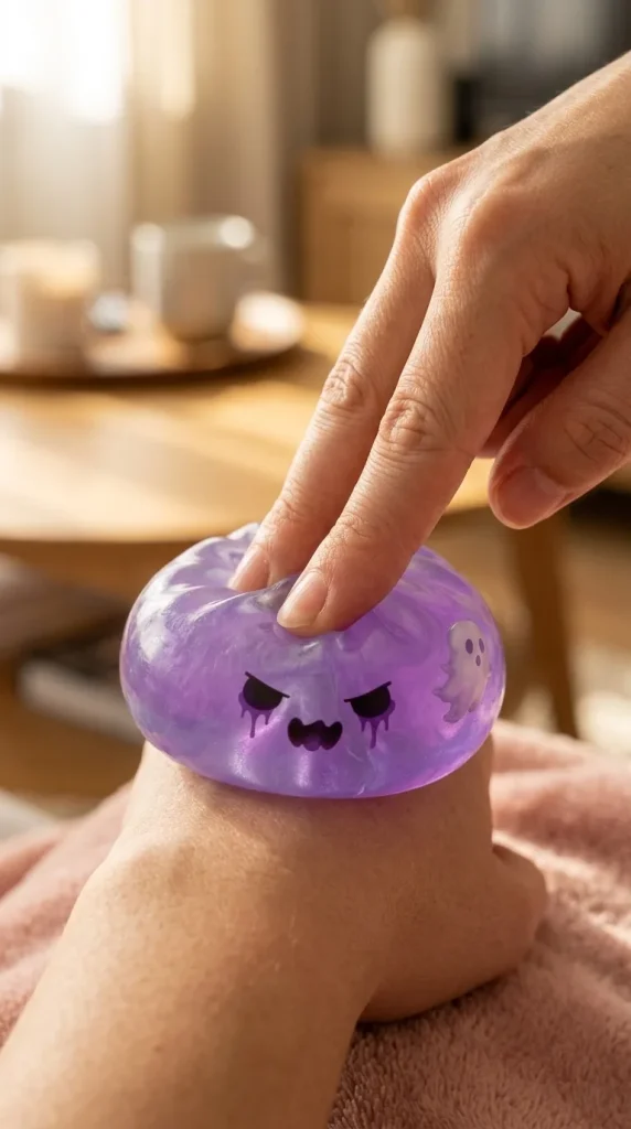 Ghost Dumpling Squishy Boo tijdens het knijpen