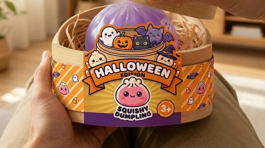 Ghost Dumpling Squishy Boo tijdens het uitpakken