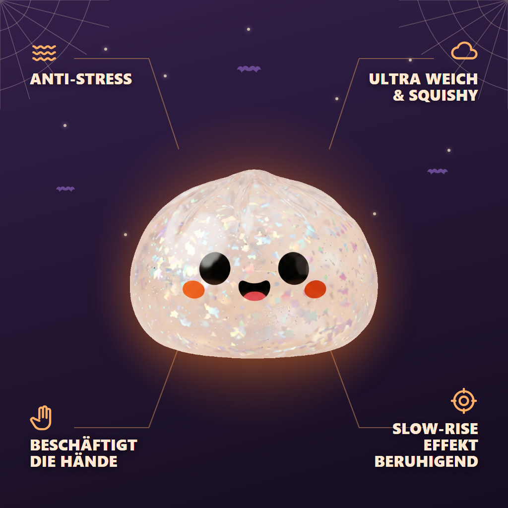 Dumpling Squishy Spook Halloween Glitter Zilver — zijn voordelen
