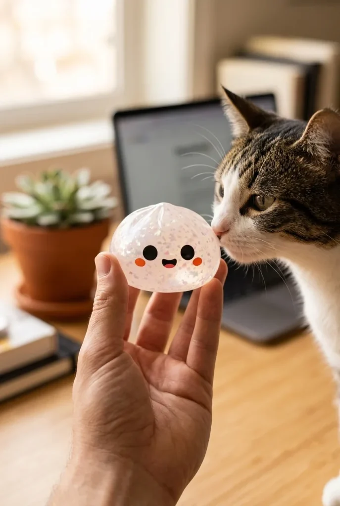 Dumpling Squishy Spook Halloween Glitter Zilver met een knuffel