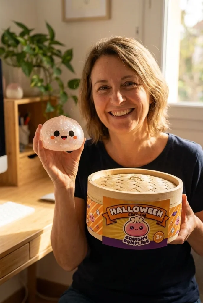 Dumpling Squishy Spook Halloween Glitter Zilver met zijn doos