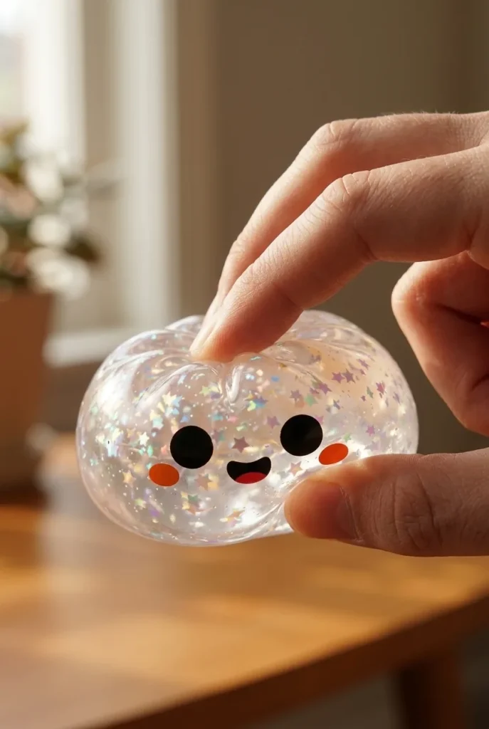 Dumpling Squishy Spook Halloween Glitter Zilver tijdens het knijpen