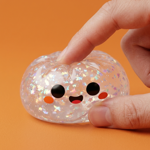Dumpling Squishy Spook Halloween Glitter Zilver tijdens het knijpen, zacht materiaal