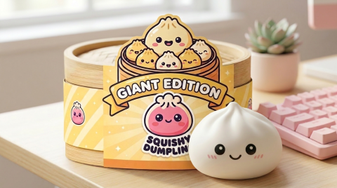 Giant Dumpling Squishy XXL 25 cm in zijn kawaii omgeving