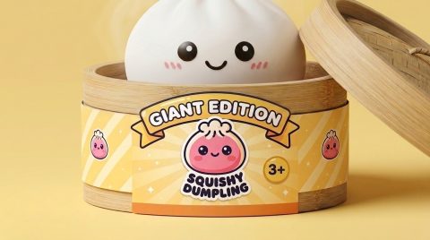 Giant Dumpling Squishy XXL 25 cm in het bamboe stoommandje