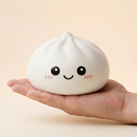 Giant Dumpling Squishy XXL 25 cm in de hand gehouden, echte grootte