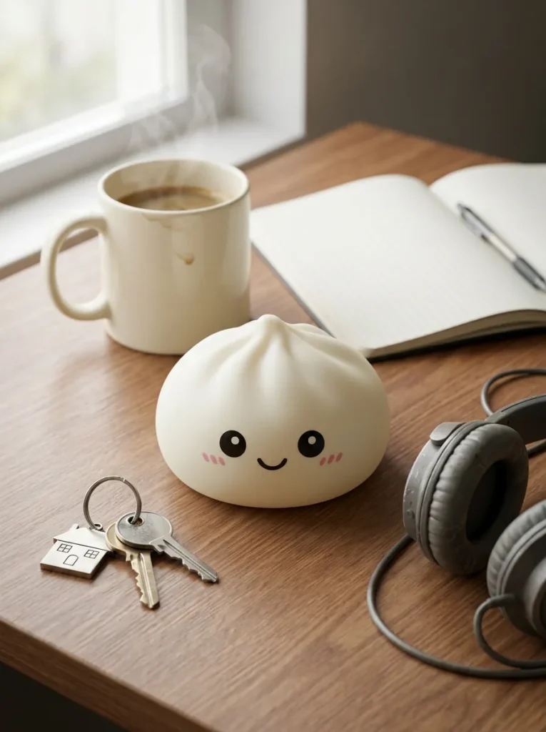 Giant Dumpling Squishy XXL 25 cm op het bureau
