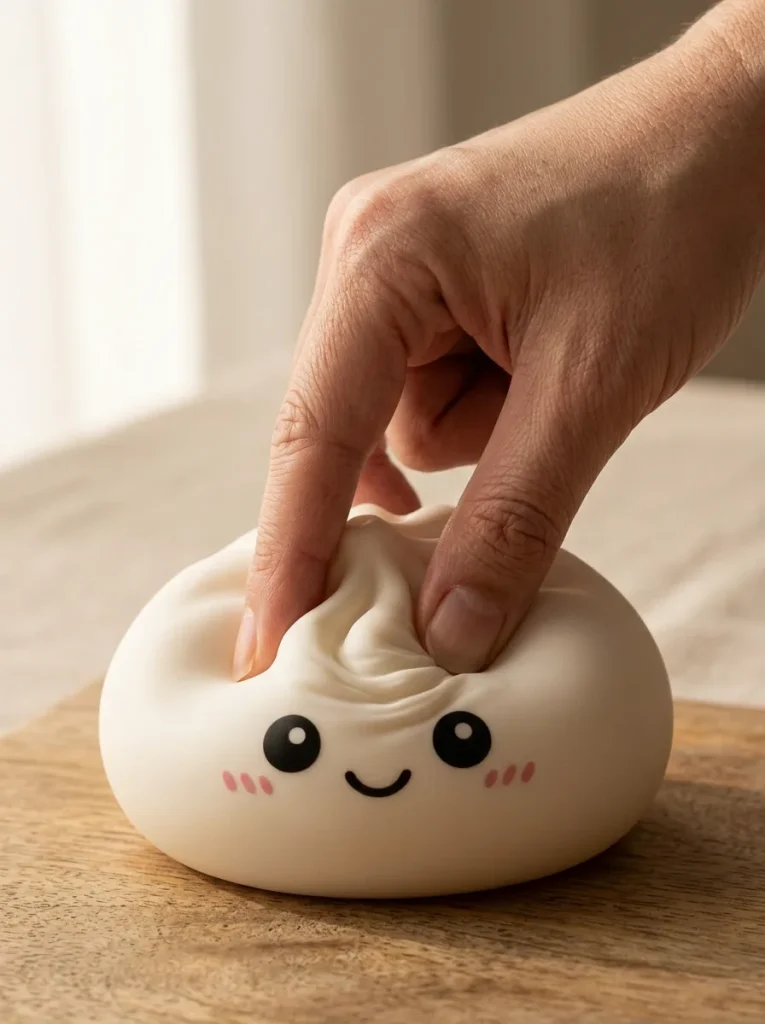 Giant Dumpling Squishy XXL 25 cm tijdens het knijpen