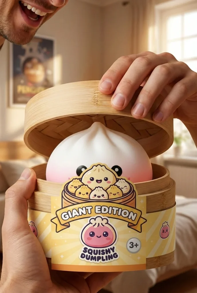 Giant Dumpling Squishy XXL 25 cm tijdens het uitpakken