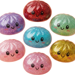 Glitter Dumpling Squishy Set van 6 tijdens het knijpen, zacht materiaal