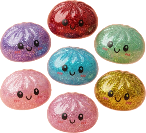 Glitter Dumpling Squishy Set van 6 tijdens het knijpen, zacht materiaal