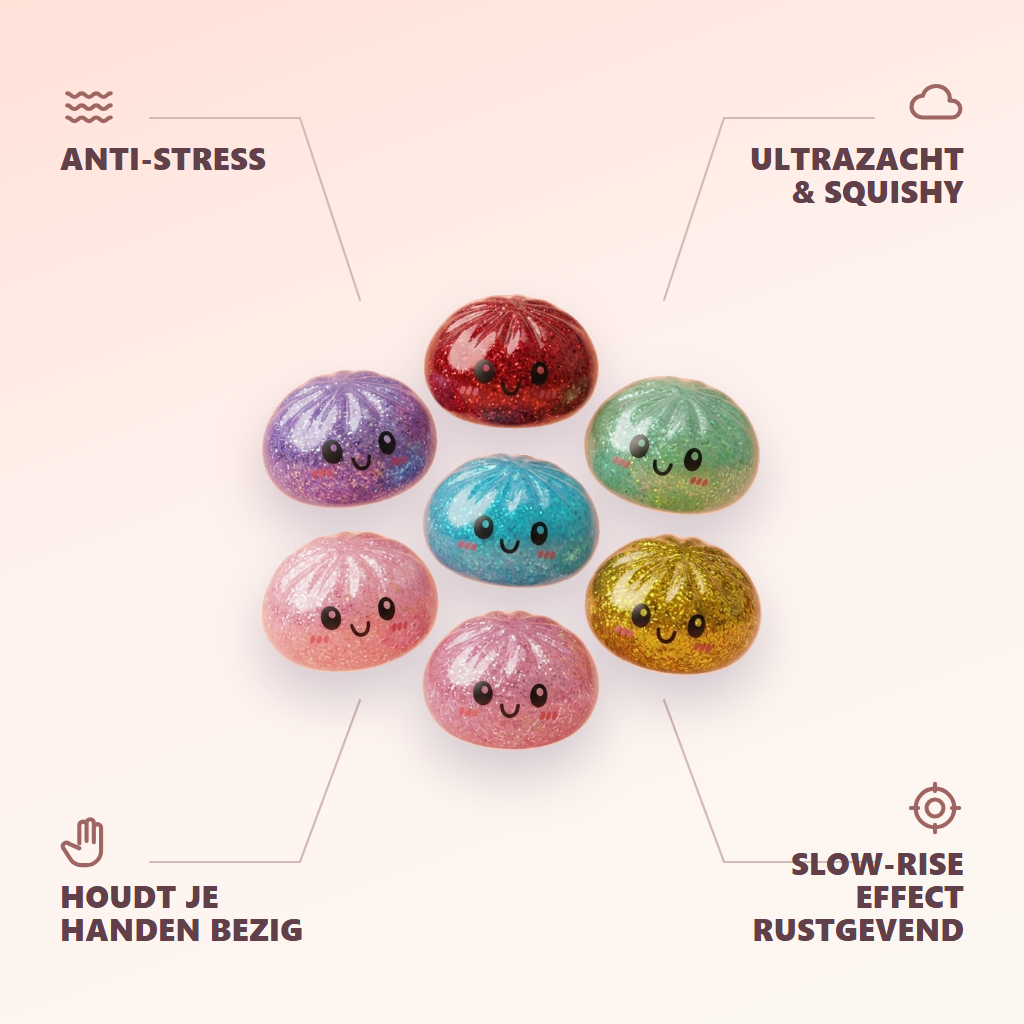 Glitter Dumpling Squishy Set van 6 — zijn voordelen