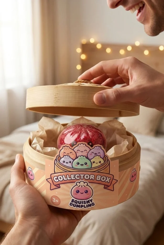 Glitter Dumpling Squishy Set van 6 tijdens het uitpakken